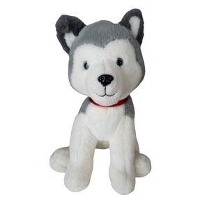 FAO Schwarz Husky Dog Plush Stuffed Animal Gray White Red Collar 10 inch 2022